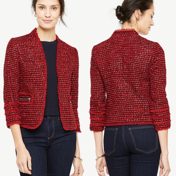 Ann Taylor Jackets & Blazers - Ann Taylor Tweed Red Metallic Blazer